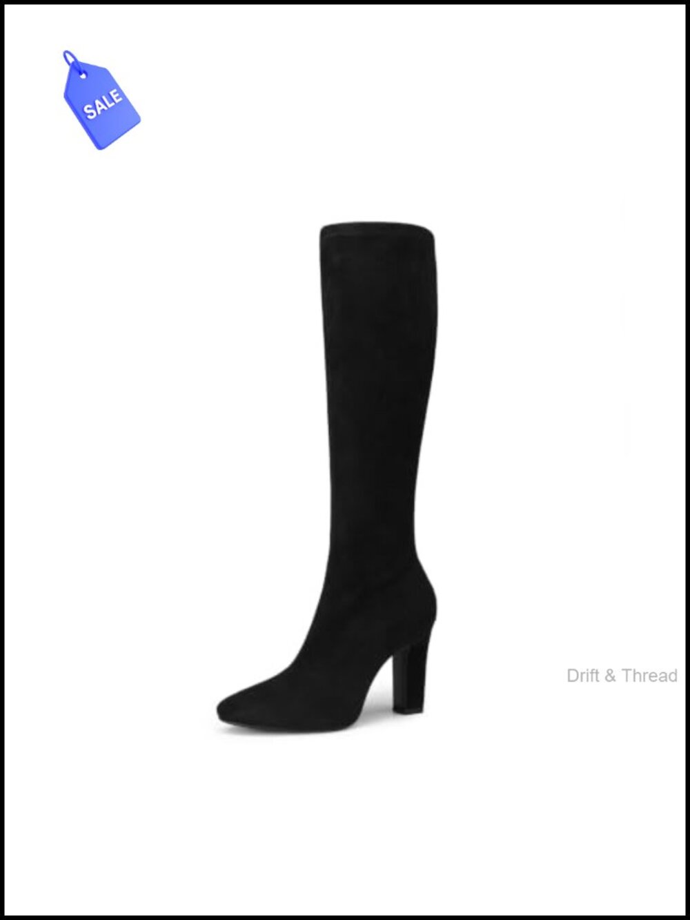 Women's Knee High Chunky Heel Boots Faux Suede Stretch Zip-Up